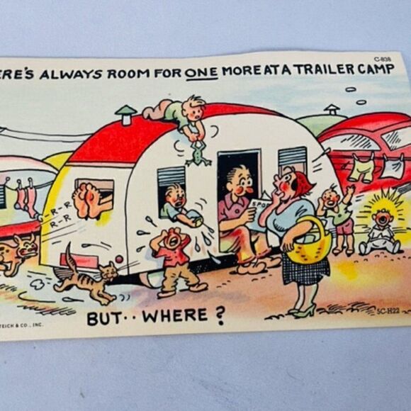 4 Vintage Comedy Postcard   The Informer Trailer Camp Home LINEN UNPOSTED TEICH - Picture 5 of 6